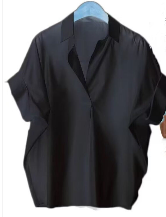 Women Casual Short-Sleeve Blouse Polyester Lapel