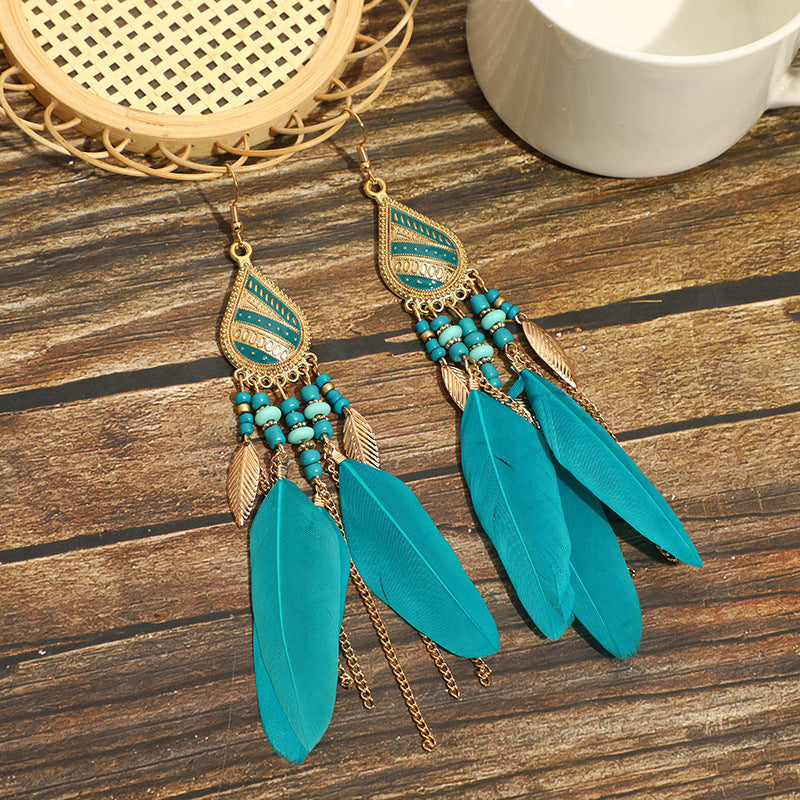 High-Value Feather Bohemian Long Tassel Earrings