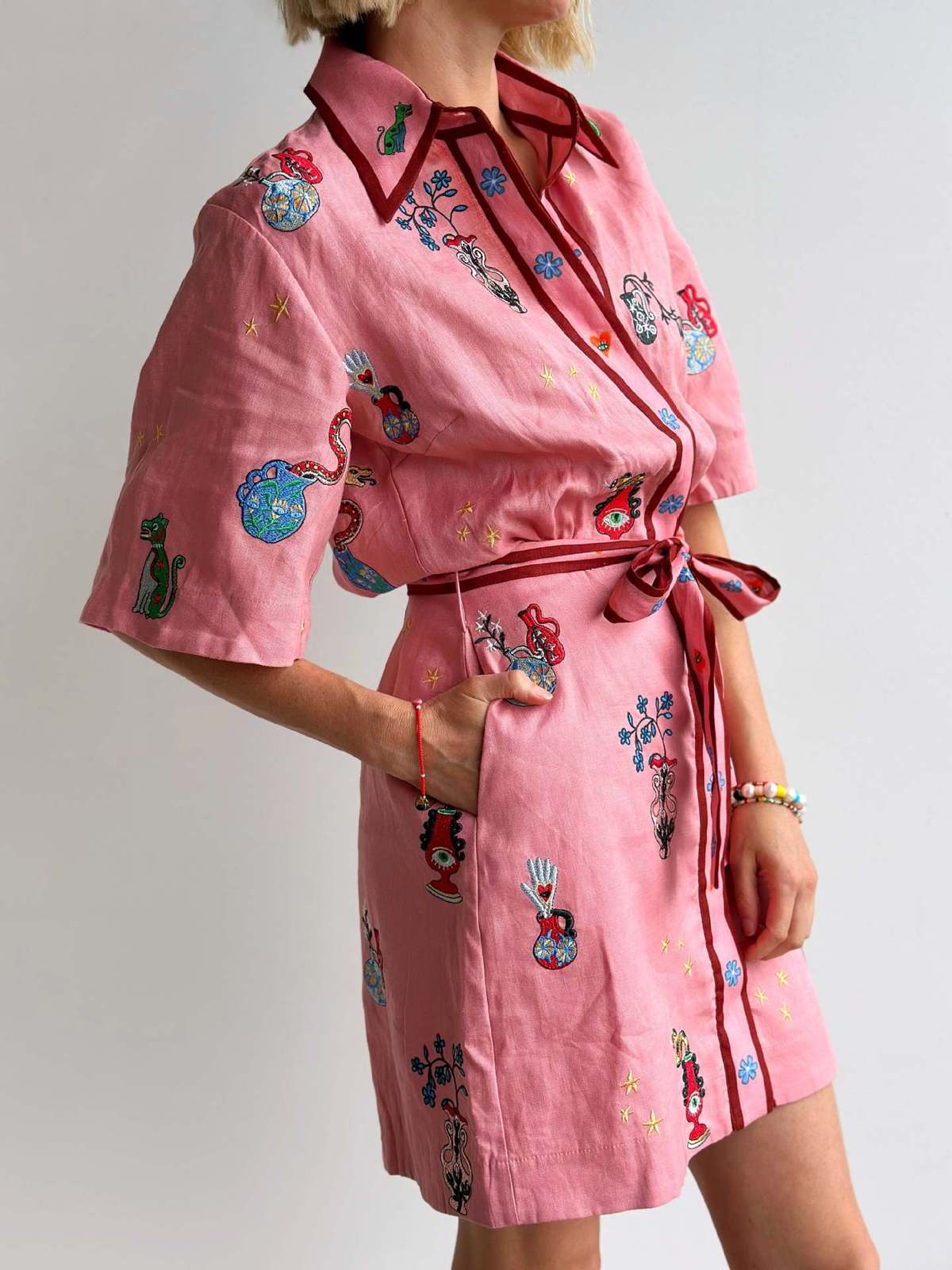 Robe décontractée en lin imprimé à revers pour femme
