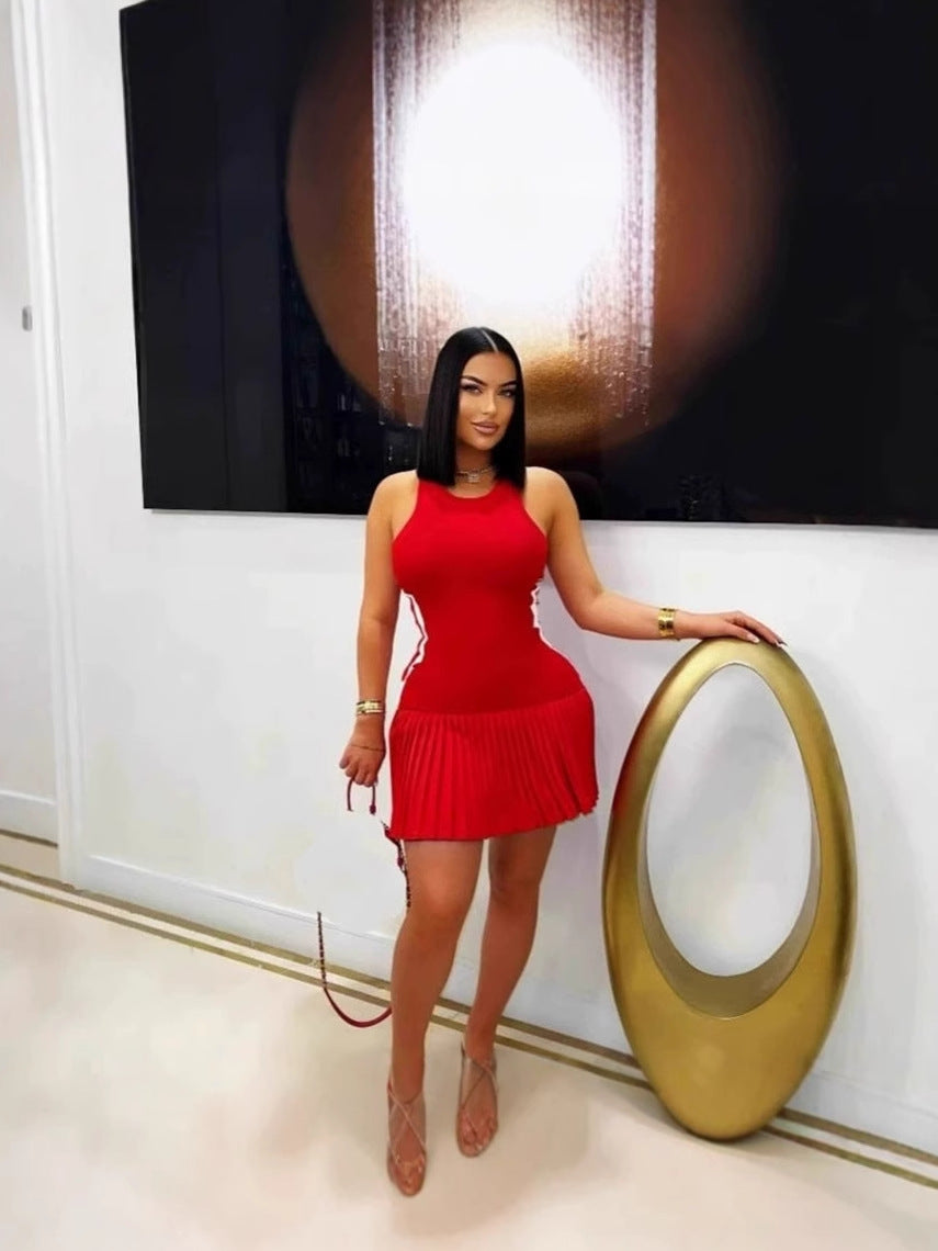 Robe plissée sexy à blocs de couleurs pour femmes
