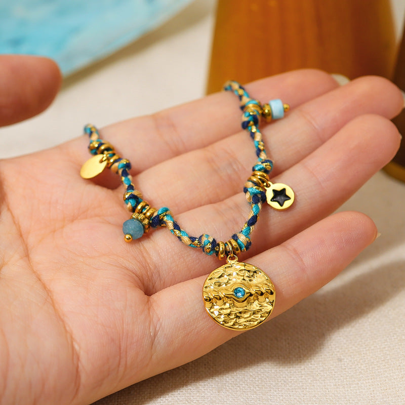 Pulsera de monedas de acero inoxidable de 18 quilates estilo bohemio