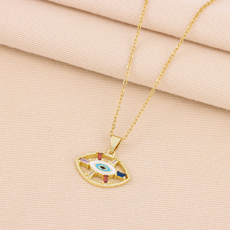 Women Vintage Bohemian Hollow Luck Eye Pendant Necklace