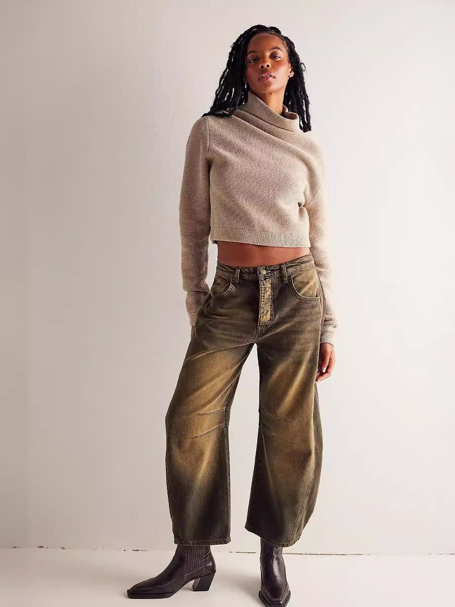 Pantalones vaqueros holgados informales de algodón y poliéster con estilo para mujer
