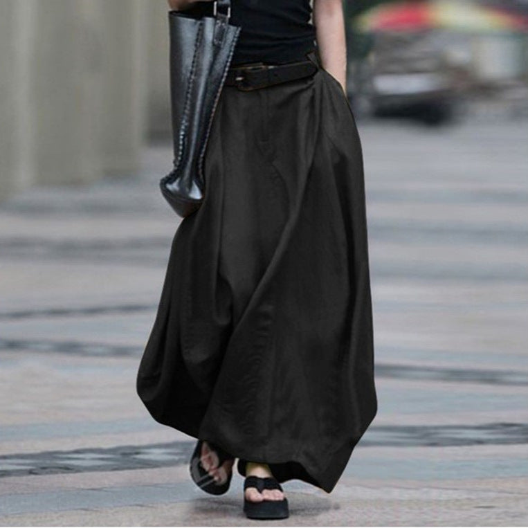 Women Fashion Casual Solid Color High Waist Skirt