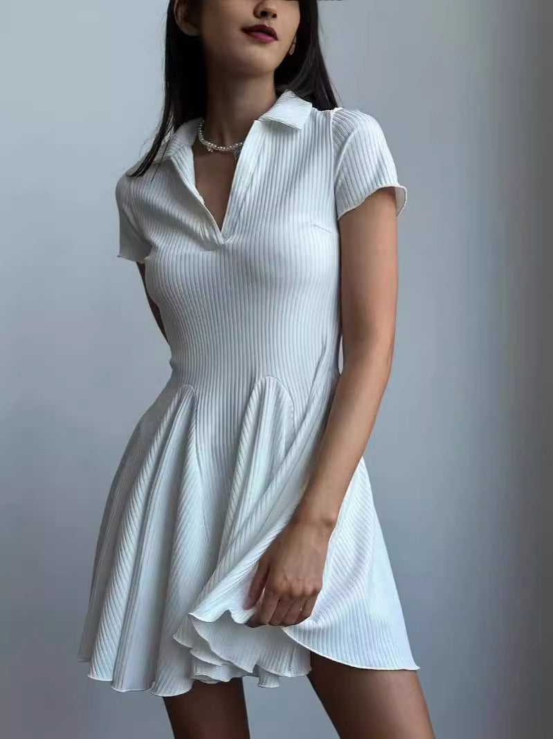 Women Fashion Simple Solid Color Lapel Dress