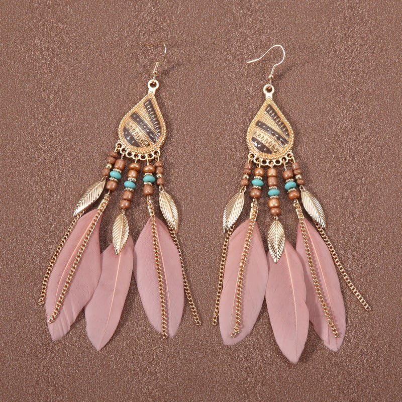 Bohemian Ethnic Style Retro Tassel Feather Earrings