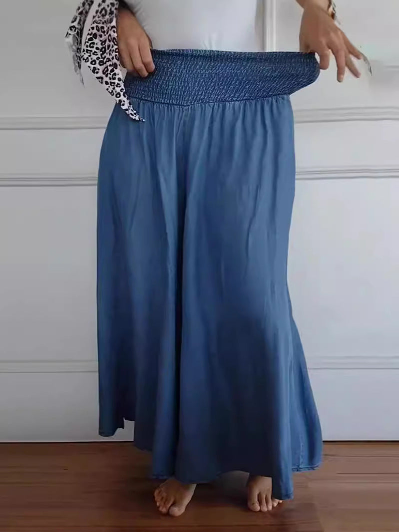 Pantalones casuales de cintura alta y pierna ancha para mujer, poliéster