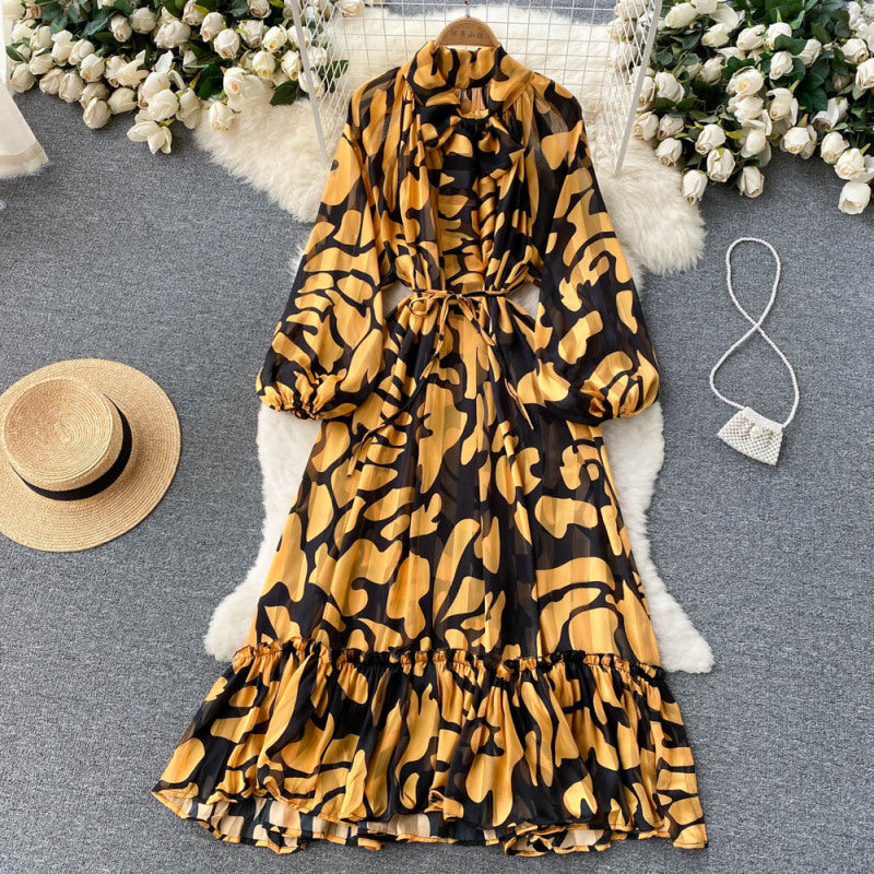Vestido elegante bohemio con estampado de leopardo, hojas y cachemira floral vintage