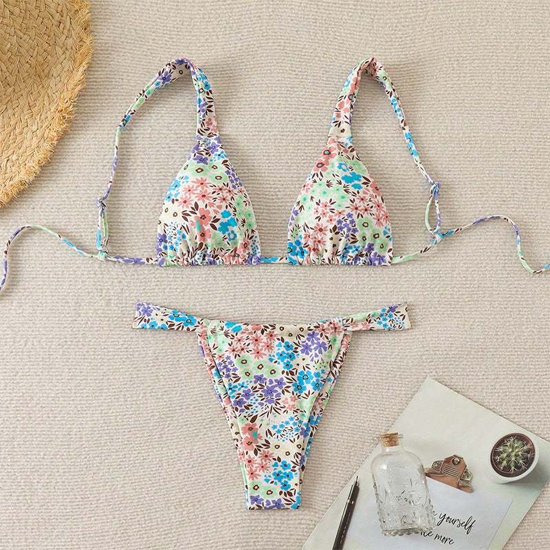 Maillot de bain bikini sexy à lacets et imprimé floral pour femme