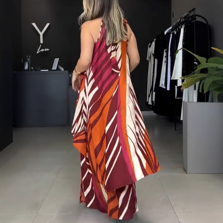 Conjunto de dos piezas de top y pantalón con estampado informal de verano para mujer