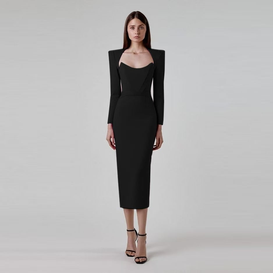 Vestido ajustado de manga larga a la cadera para mujer