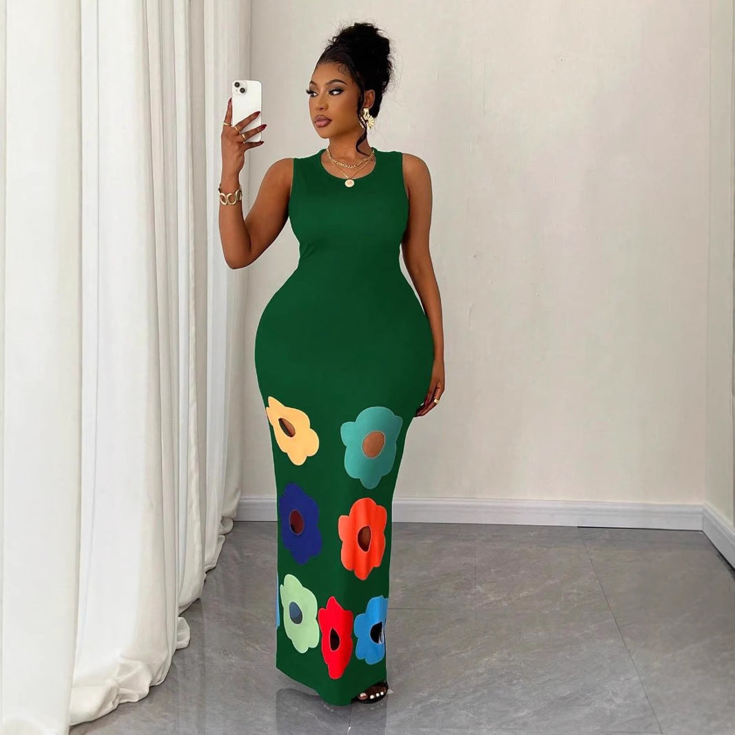 Women Fashion Floral Print Sleeveless Fit and Flare Dress