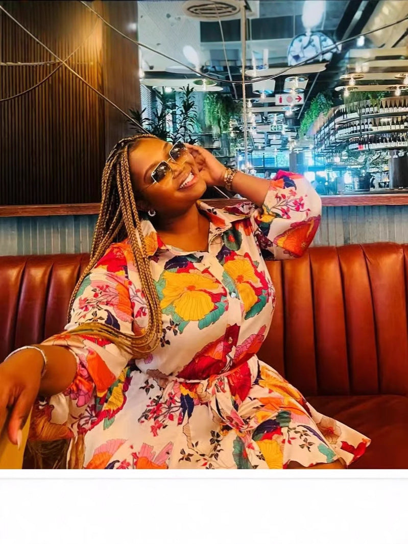 Women Fashion Elegant Plus Size Floral Printed Dress