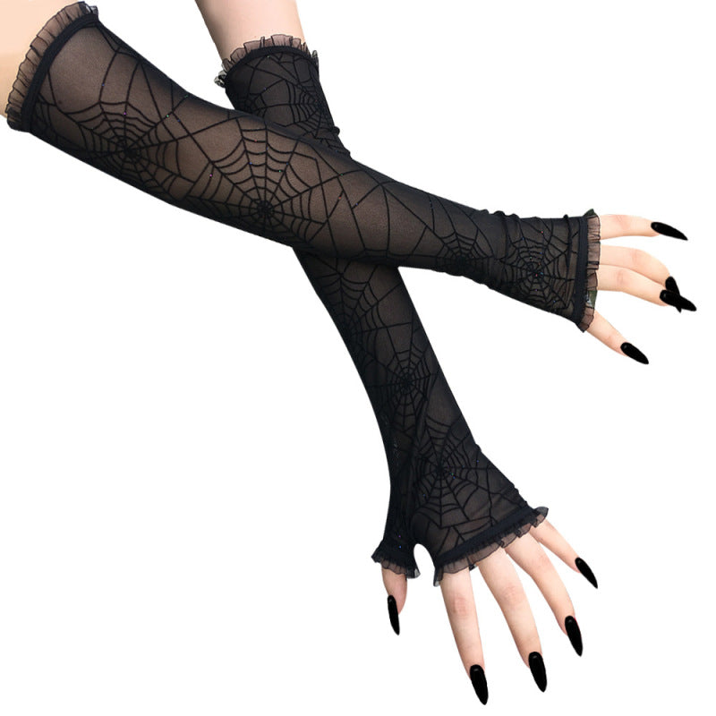 Gothic Women Halloween Punk Spider Web Mesh Gloves