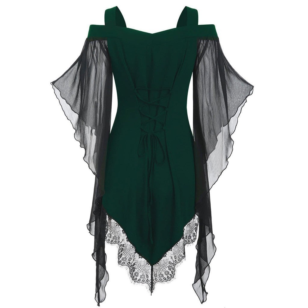 Robe gothique à manches trapèze en mousseline unie pour femme