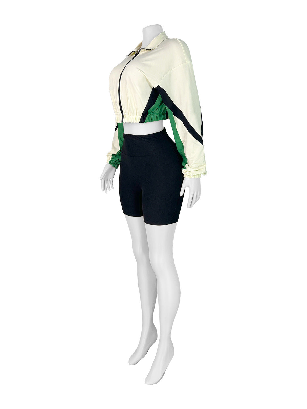 Women Contrast Color Zipper Long-Sleeved Skinny Sports Set