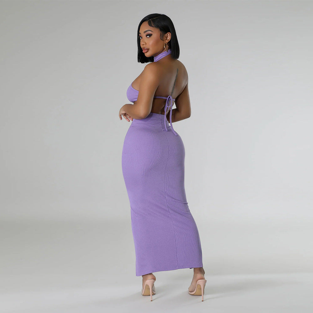 Women Fashion Sexy Solid Color Sleeveless Crop Top Set