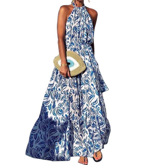 Bohemian Vintage Women Summer Vacation Halter Dress