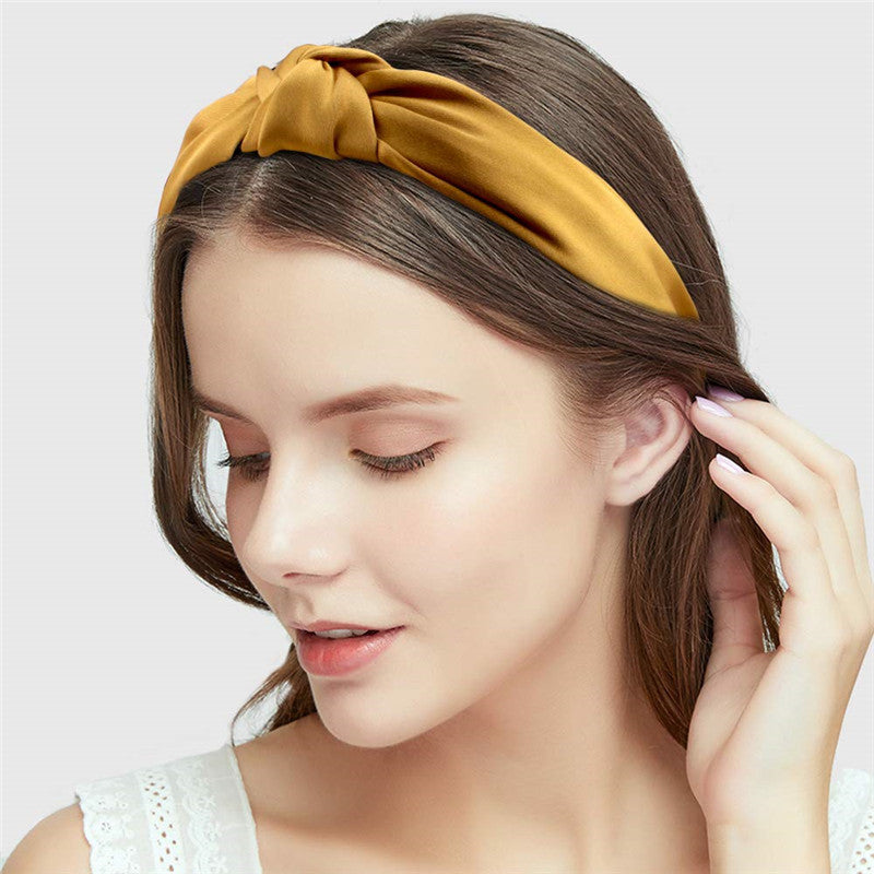 Bandeau à cheveux rétro en satin pour femme, accessoire de coiffure de couleur unie pour un look élégant