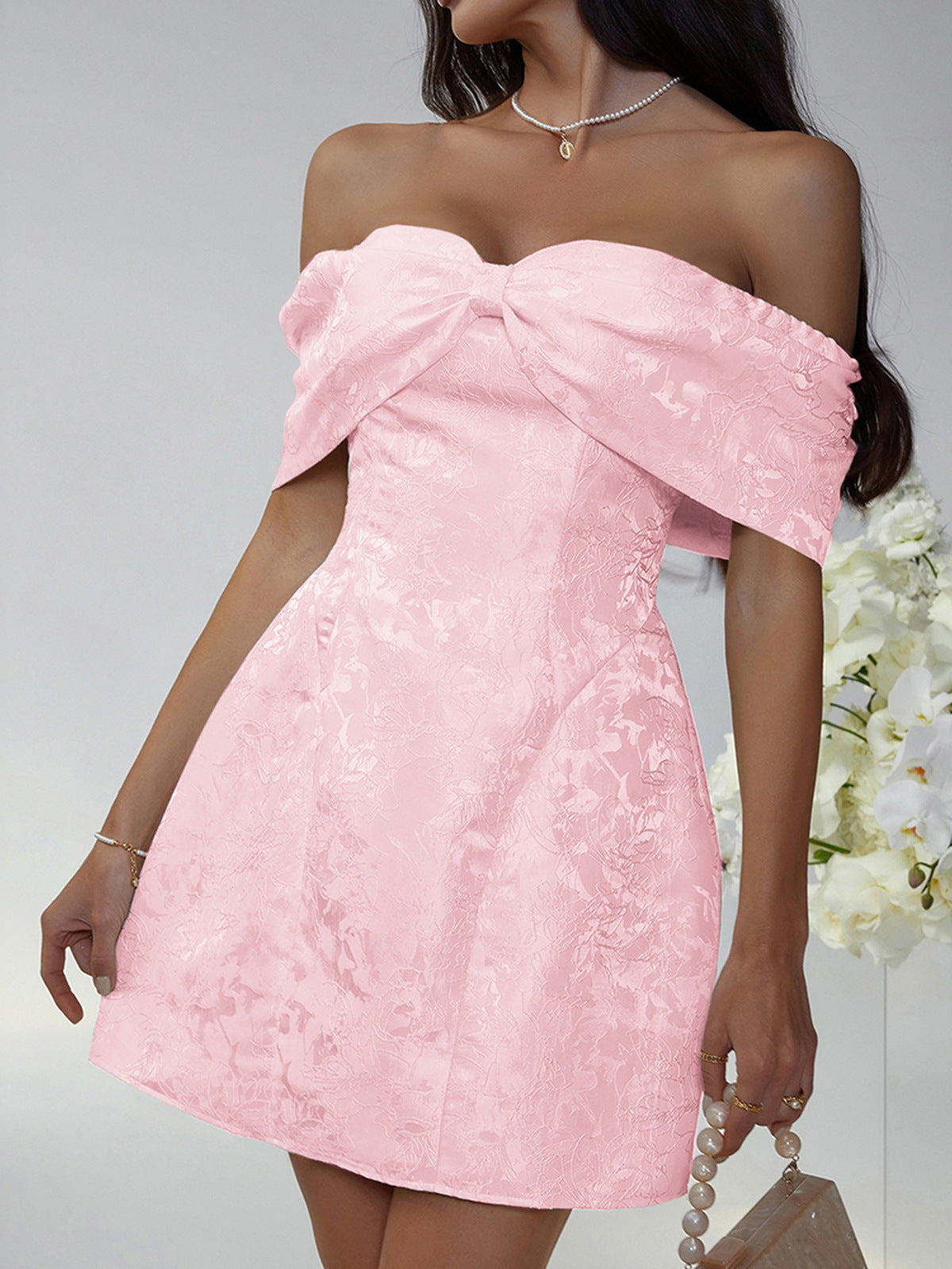 Elegant Solid Color Bowknot Off Shoulder Dress