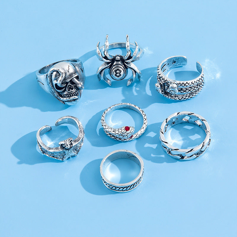 Anillos midi de calavera de araña estilo hip hop punk para hombre para Halloween