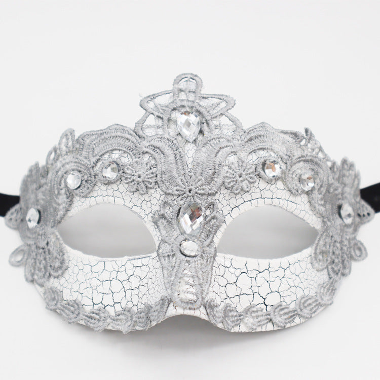 Masque unisexe tendance en dentelle craquelée et diamants pour Halloween
