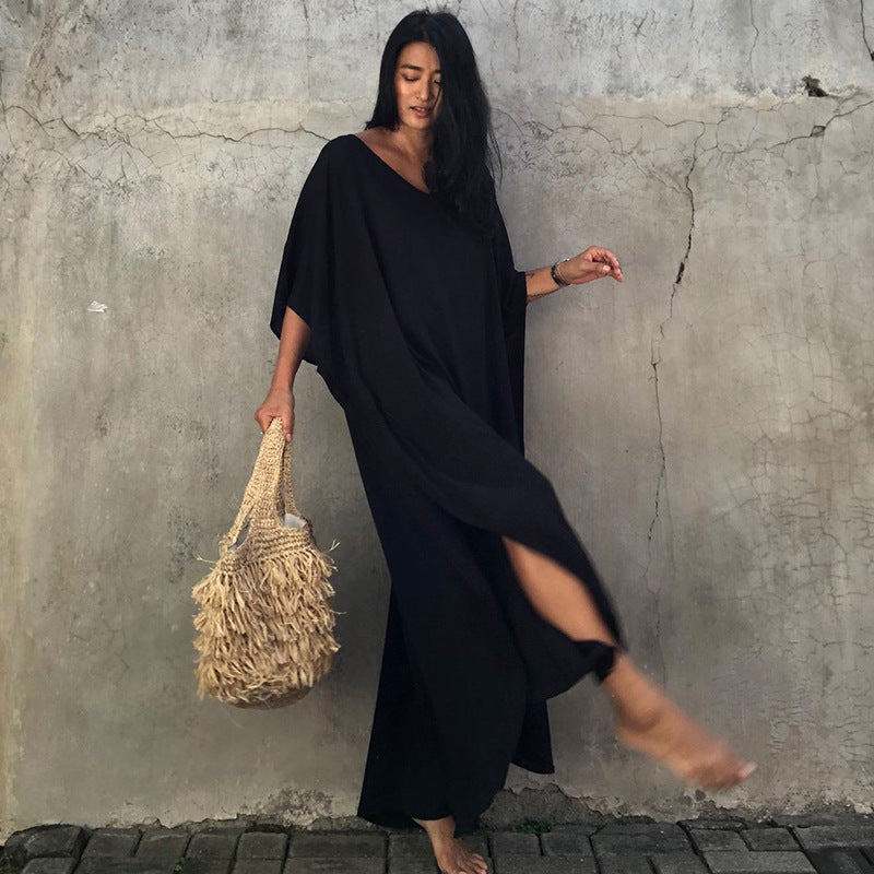 Women Casual Solid Color Vacation Beach Cover-Ups
