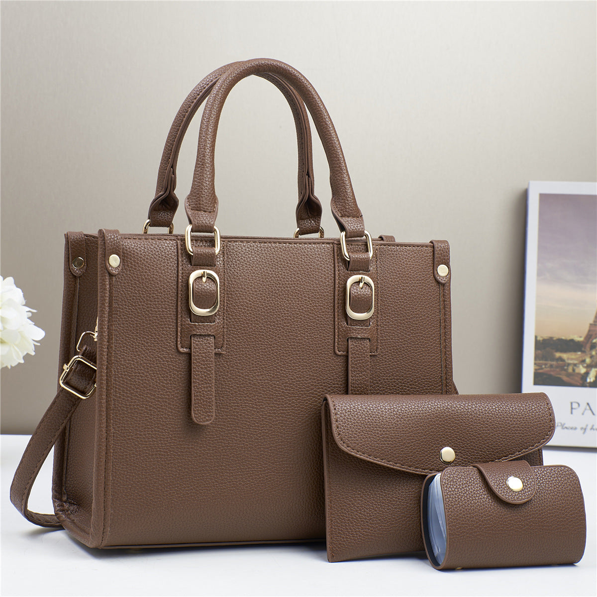 Classic Litchi Pattern Women Bag Set with Multiple Colors