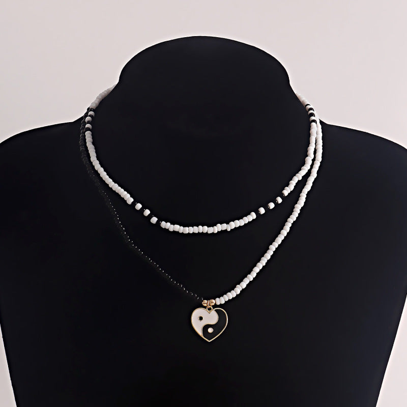 Bohemian Multicolor Rice Beads Heart Necklace
