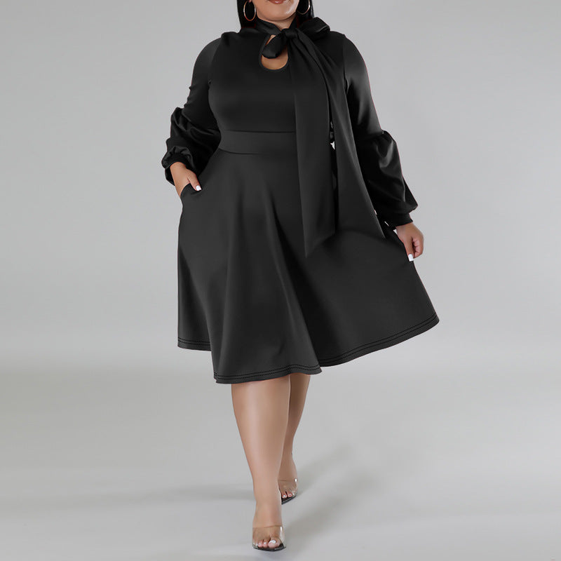 Women Fashion Causal Solid Color Long Dress with Bubble Sleeves