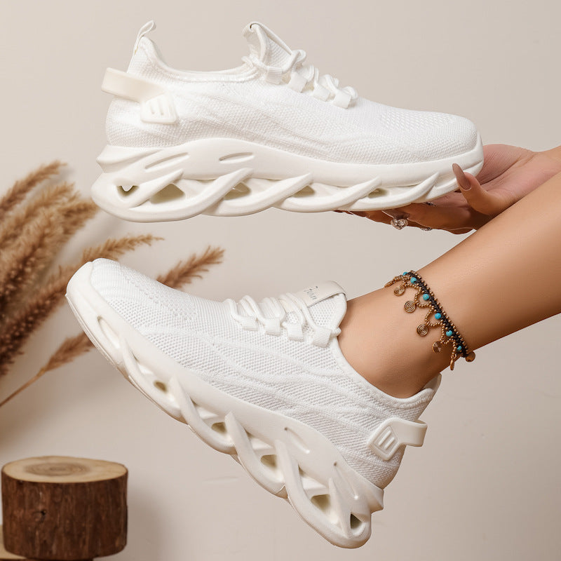 Zapatillas informales de malla transpirable con suela gruesa para mujer