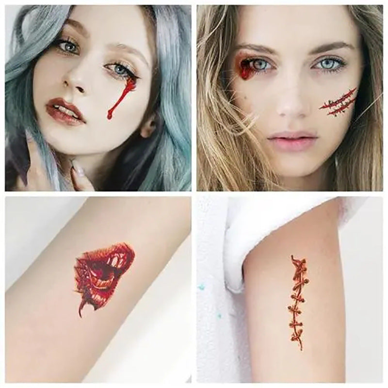 Tatuaje de cicatriz de cuchillo con herida falsa, divertido y de terror para Halloween