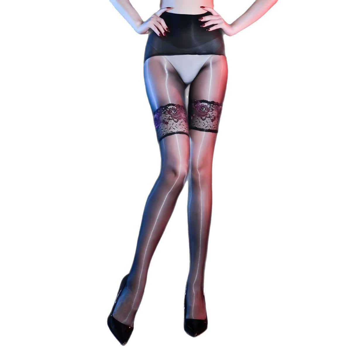 Women Fashion Sexy Rose Lace Stitching Ultra-Thin Stockings