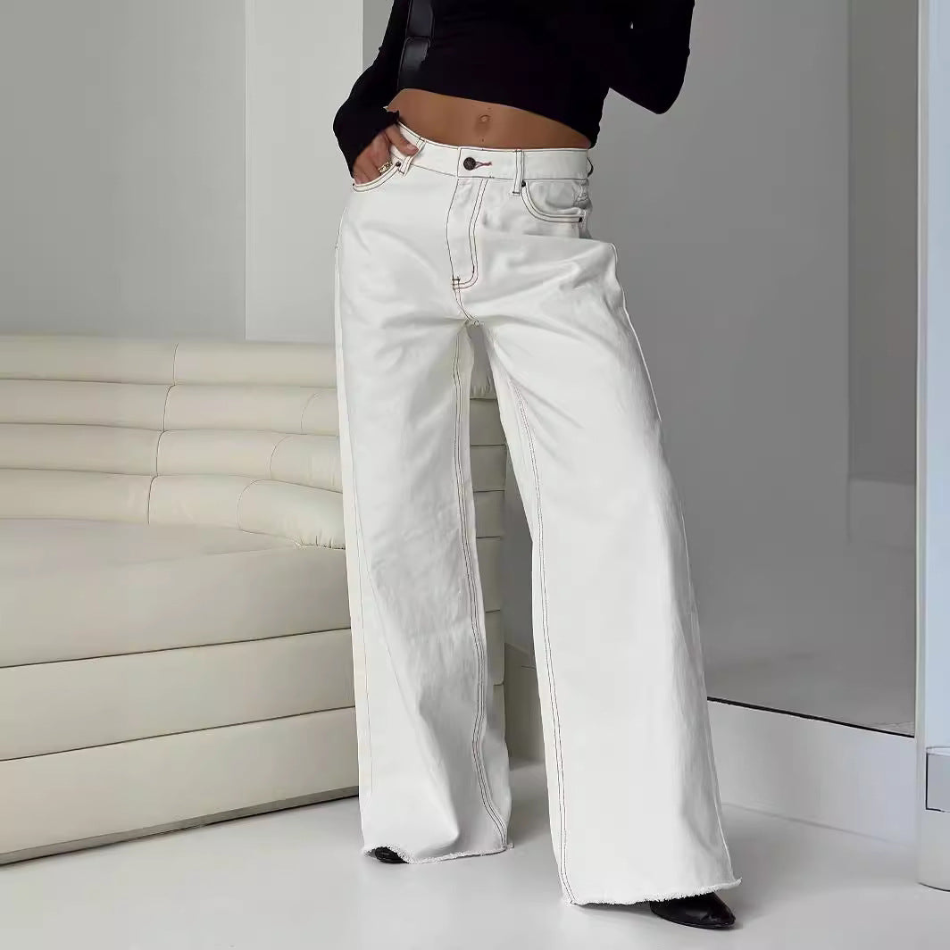 Women Casual Solid Color Loose Denim Pants