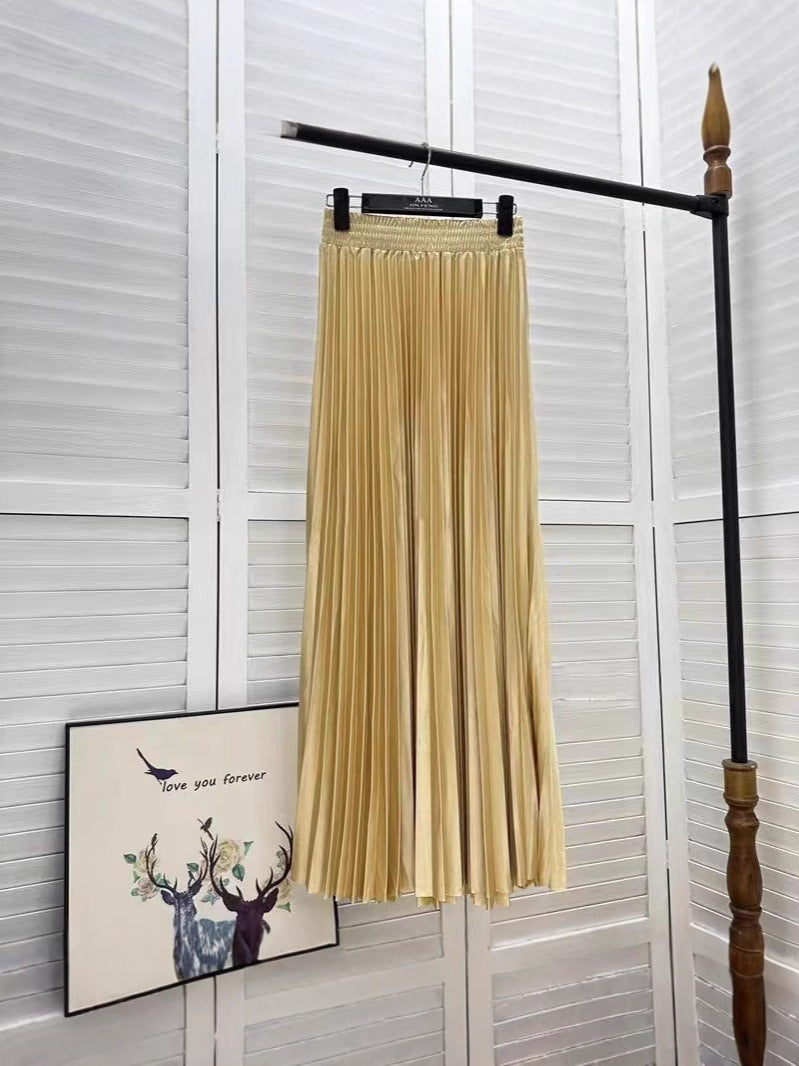 Women Fashion Solid Color Pleated Skirt in Cotton Silk