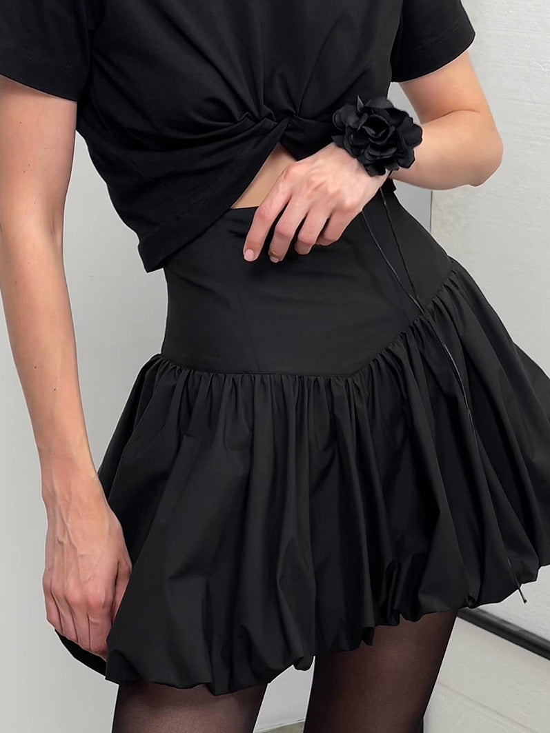 Falda abullonada de algodón de color liso elegante a la moda para mujer
