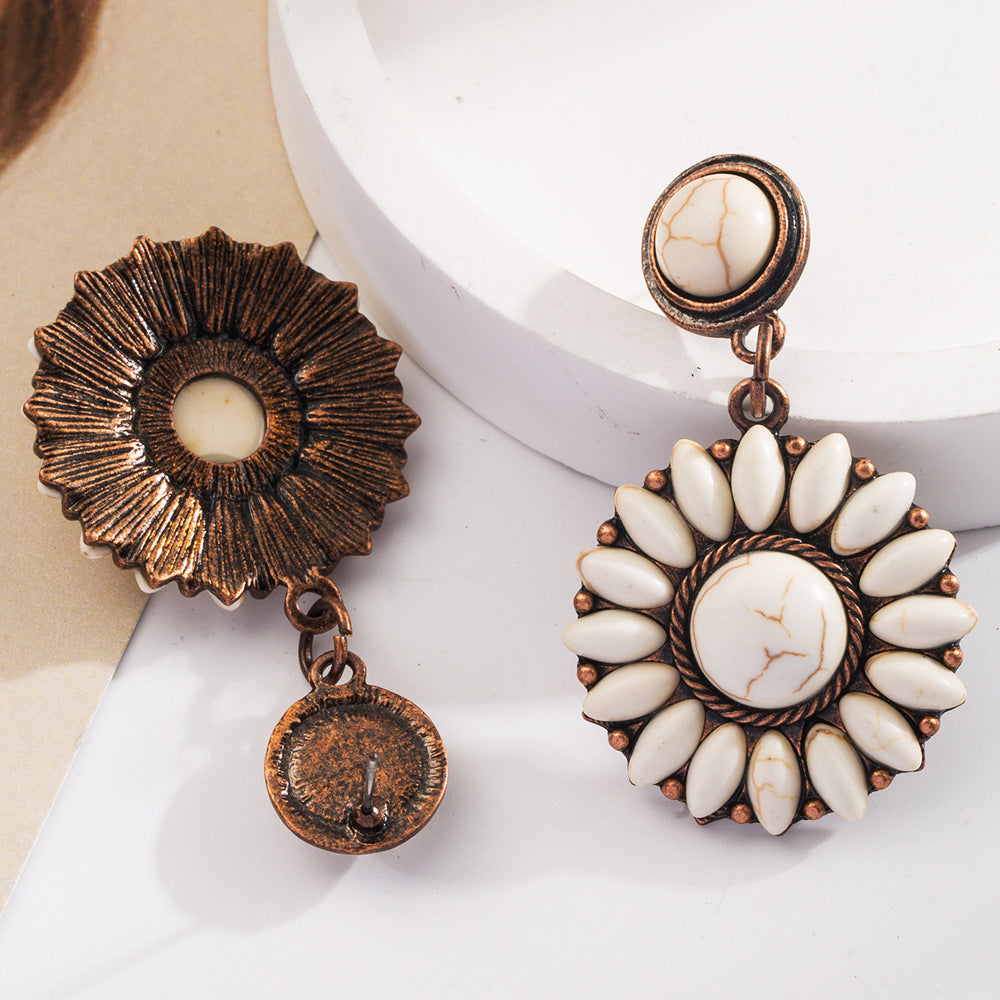 Boucles d'oreilles rétro en forme de cœur turquoise exagéré pour femme - Bijoux bohèmes vintage