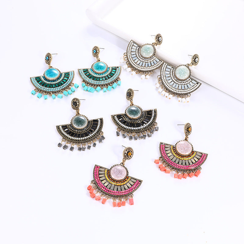 Women Fashion Bohemian Ethnic Fan Tassel Earrings