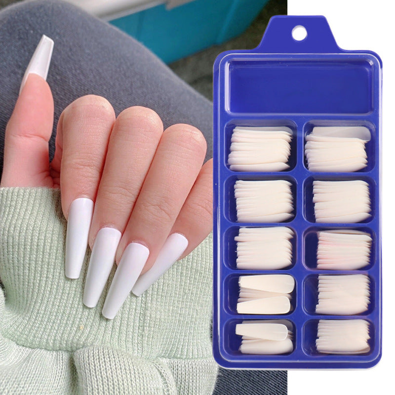Uñas postizas con diseño de caja azul y pegatinas completas para usar en ballet largo