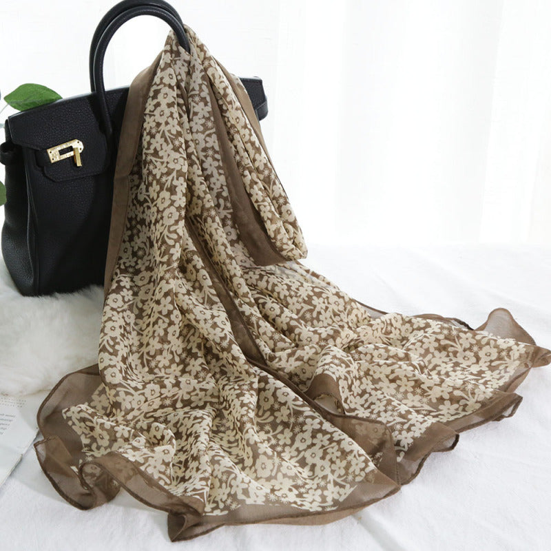 Elegante bufanda de gasa con estampado floral para mujer
