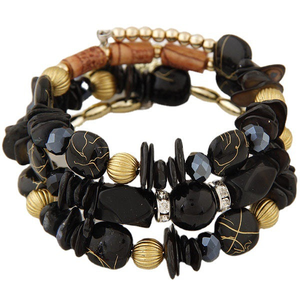 Women Fashion Boho Handmade Wooden Beaded Shell Gravel Crystal Multilayer Bracelet