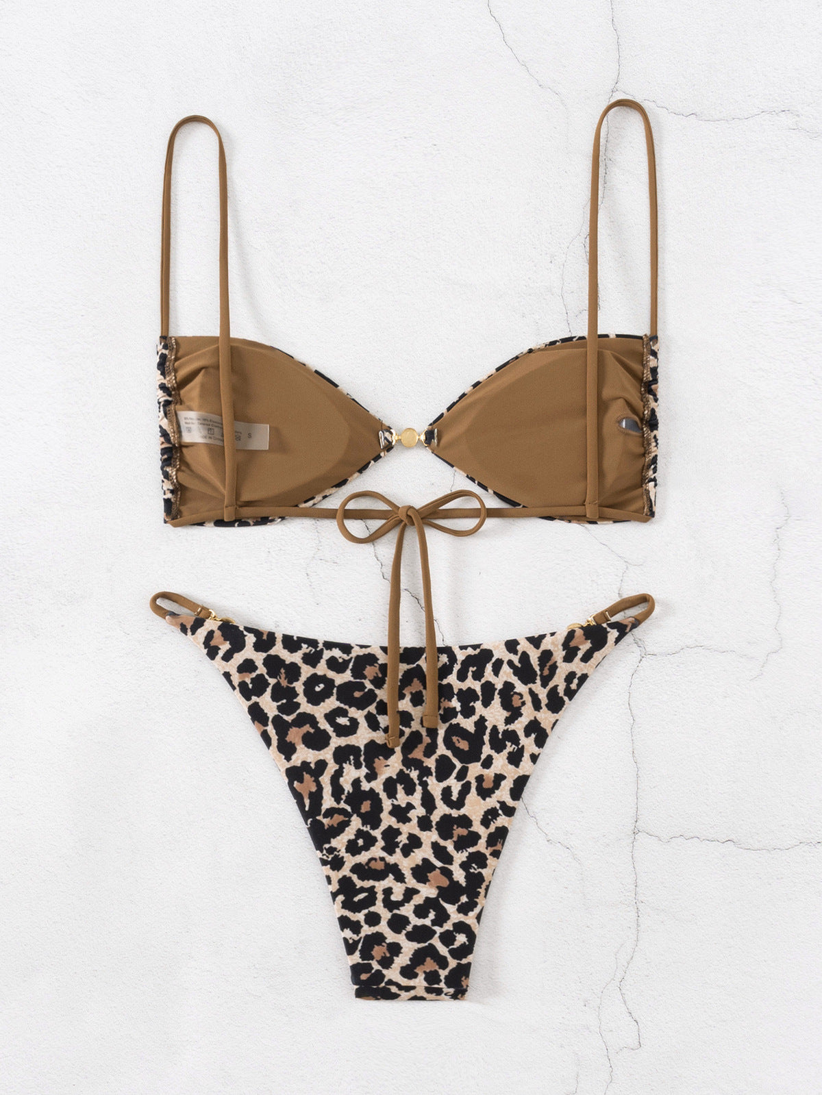 Traje de baño bikini sexy con cordones de leopardo a la moda para mujer