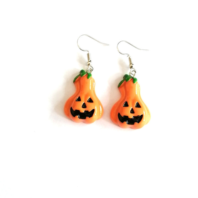 Pendientes colgantes de calabaza de resina de Halloween para mujer