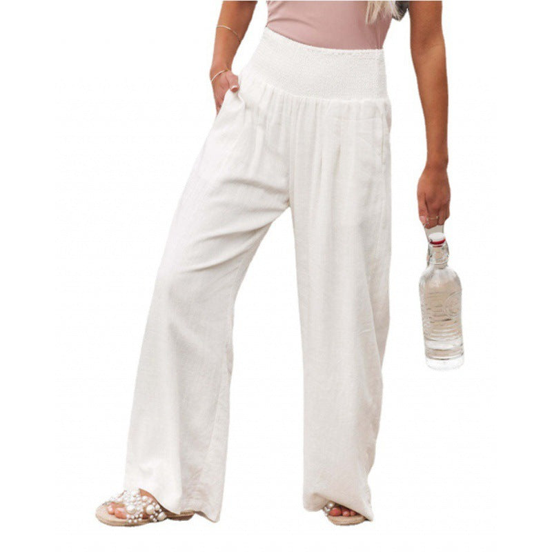 Pantalones anchos casuales de algodón y lino para mujer