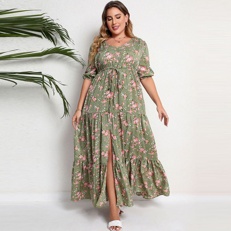 Vestido holgado informal de verano con estampado floral bohemio para mujer, talla grande