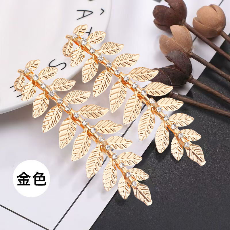 Fashion Rhinestone Gold Leaves Hairpin