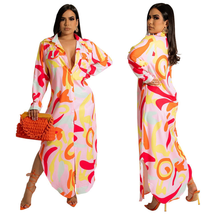Robe chemise longue à manches longues pour femme, style bohème, tendance vacances