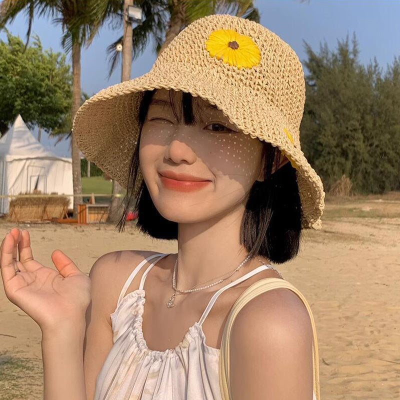 Summer Women Simple Straw Woven Daisy Sun Hat