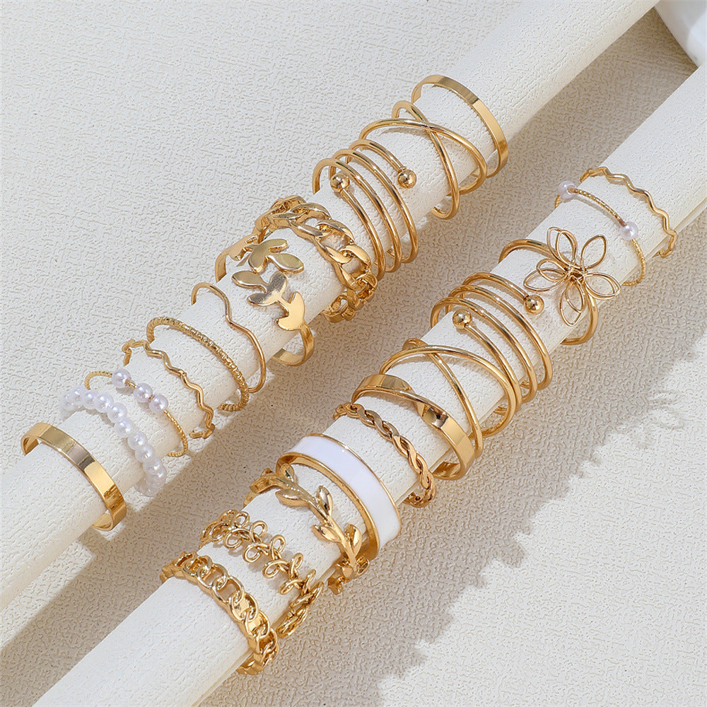 Conjunto de anillos multiarticulados con diseño geométrico de gotas de aceite para mujer