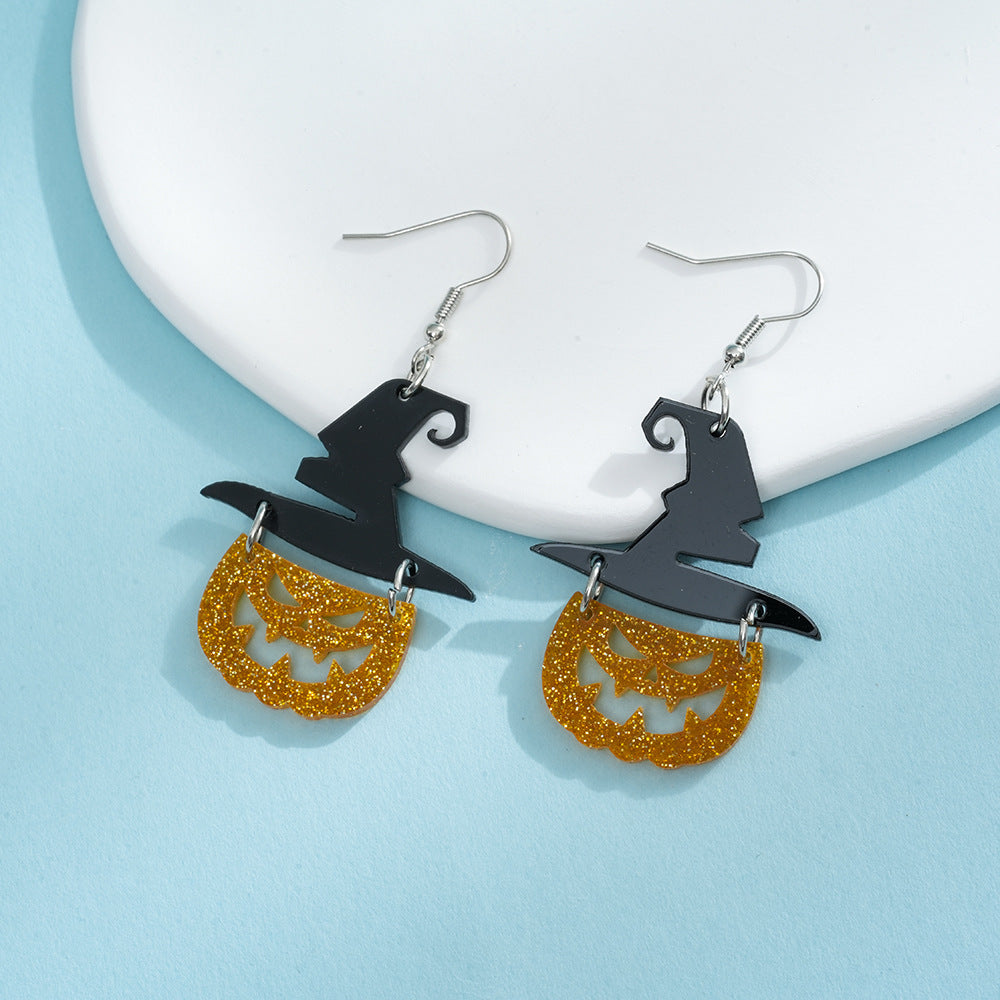 Pendientes acrílicos personalizados con sombrero de bruja de Halloween